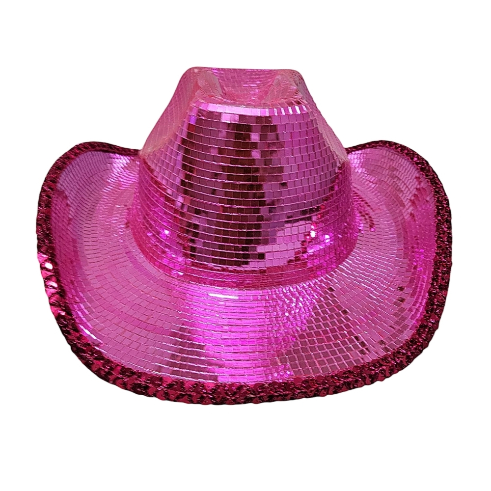 Pink Mirror Tile And Sequins Trim Cowboy Hat